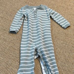 Little Planet green and cream striped sweater romper